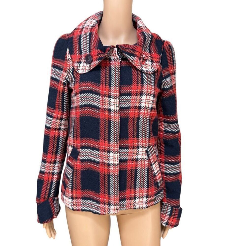 Roxy plaid peacoat Multicolor button closure wool blend collared size XS
